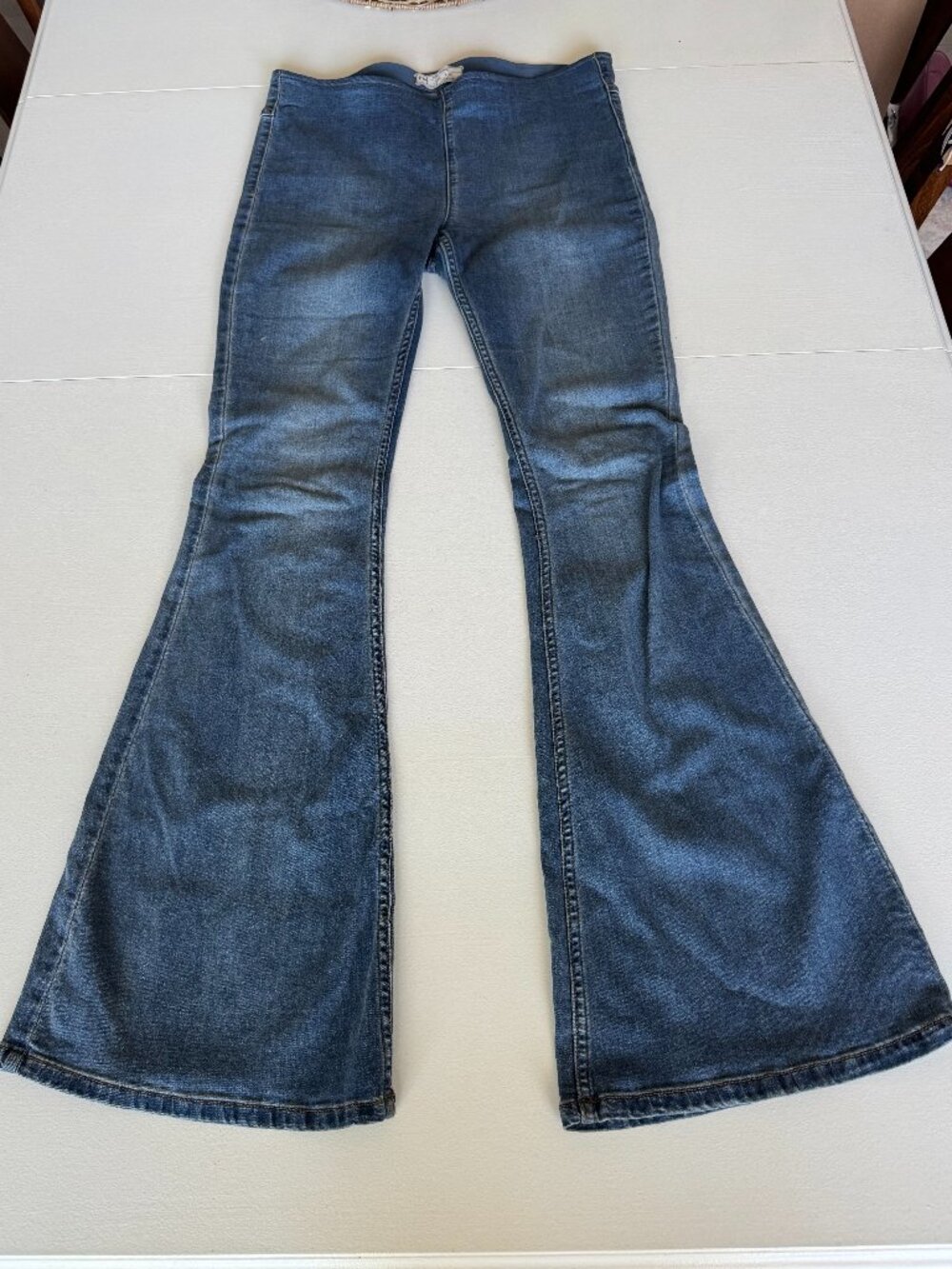 Free People Just Float On Flare Denim Jeans Size 30 Retro Bell Bottoms Side Zip